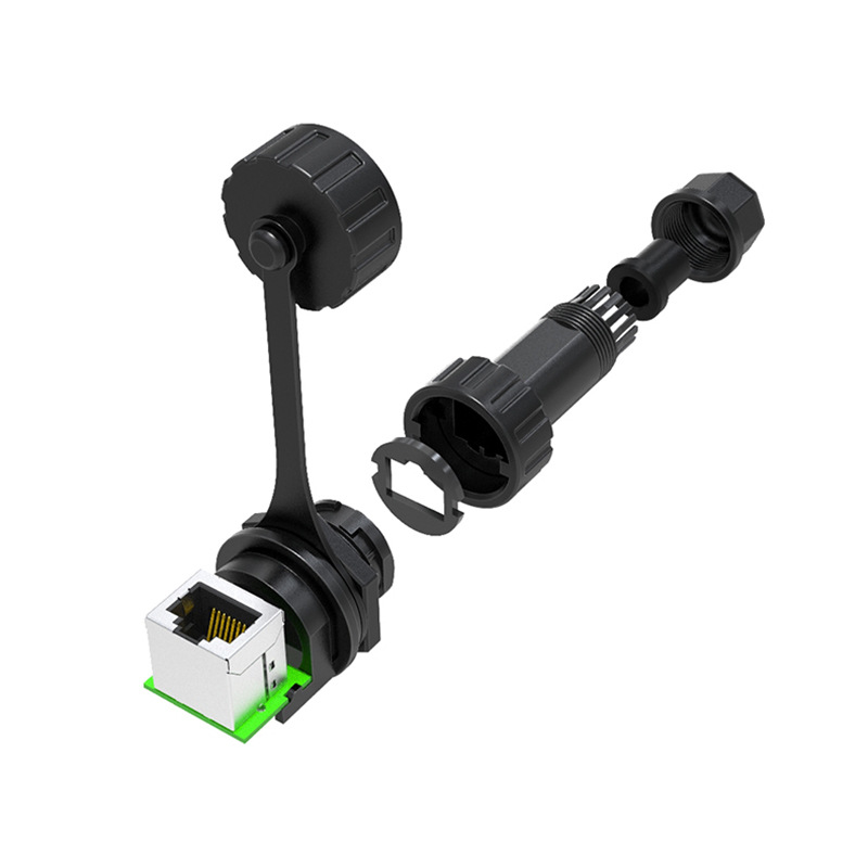 RJ45快卡90度转180度防水转接头