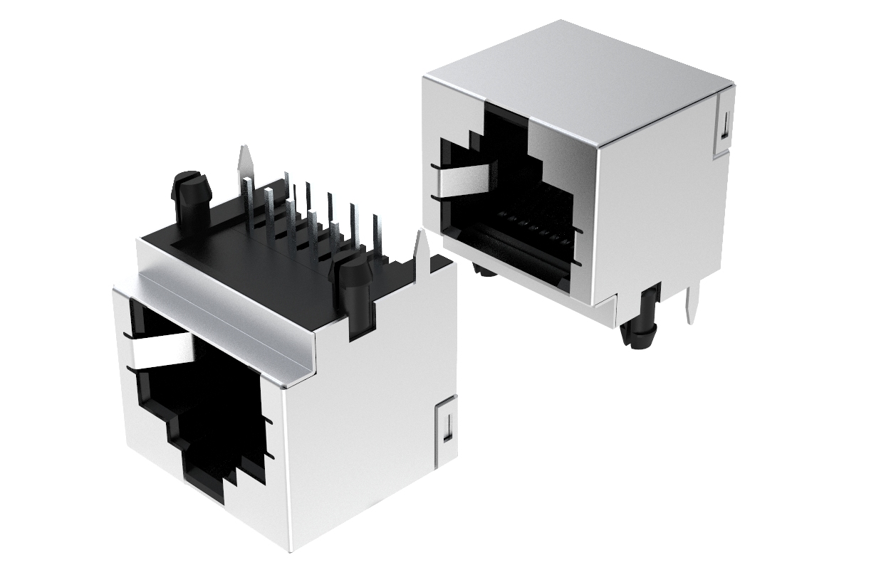 RJ50卧式10P10C 90度柱子侧露带台